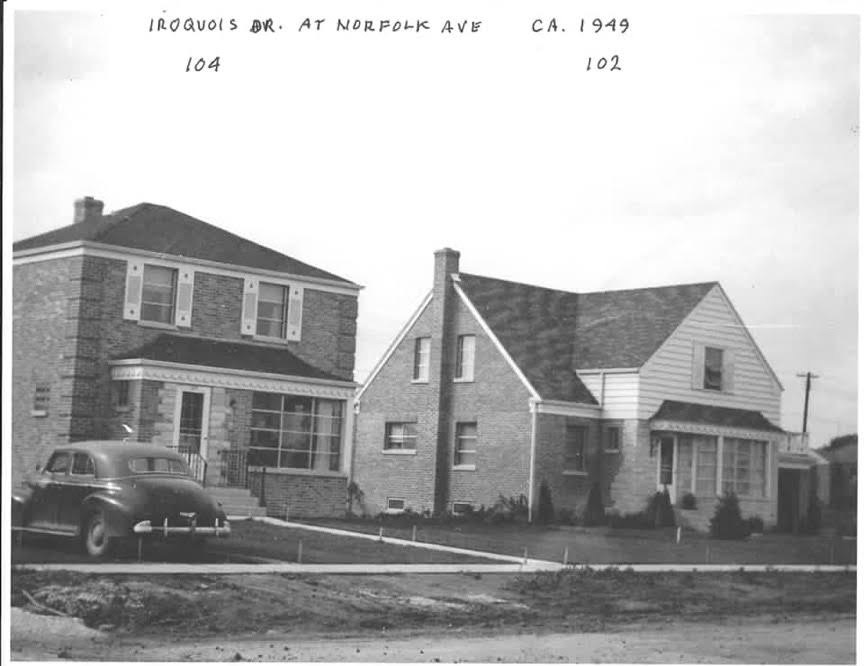 Homes at 102 and 104 Iroquois Drive around 1949